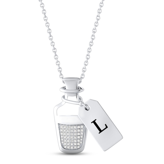 Disney Treasures Alice in Wonderland Diamond Potion Bottle Necklace 1/10 ct tw 10K White Gold 17"