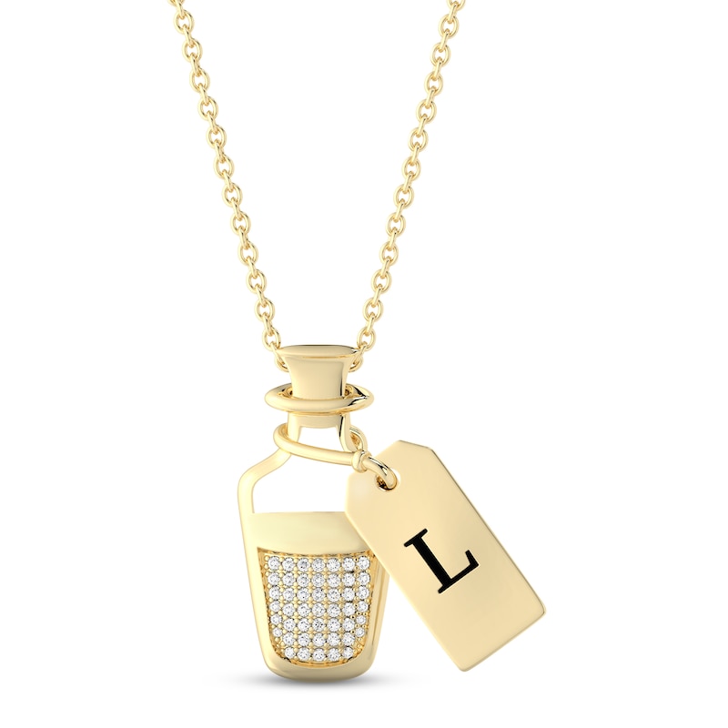 Disney Treasures Alice in Wonderland Diamond Potion Bottle Necklace 1/10 ct tw 10K Yellow Gold 17"