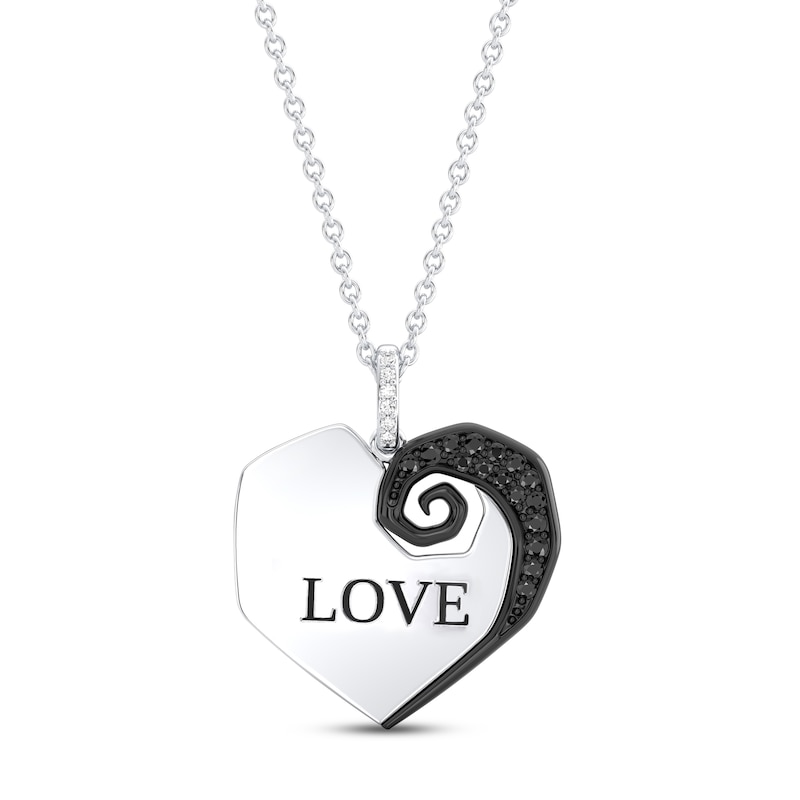 Disney Treasures The Nightmare Before Christmas Black & White Diamond Heart Necklace 1/6 ct tw Sterling Silver 17"