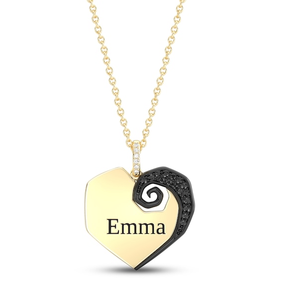 Disney Treasures The Nightmare Before Christmas Black & White Diamond Heart Necklace 1/6 ct tw 10K Yellow Gold 17"