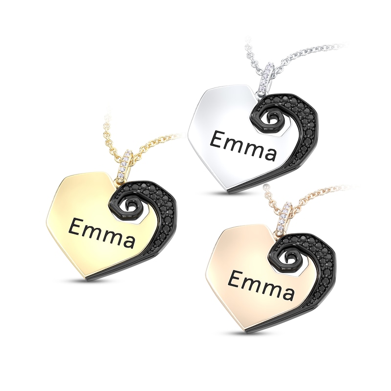 Main Image 2 of Disney Treasures The Nightmare Before Christmas Black & White Diamond Heart Necklace 1/6 ct tw 10K Yellow Gold 17&quot;