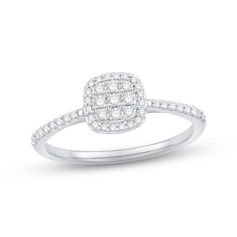 Main Image 1 of Multi-Diamond Cushion Halo Promise Ring 1/4 ct tw 10K White Gold