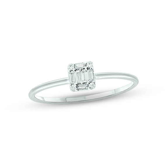Baguette & Round-Cut Multi-Diamond Promise Ring 1/10 ct tw 10K White Gold