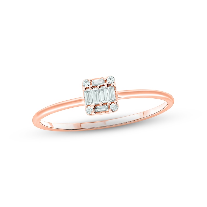 Main Image 1 of Round & Baguette-Cut Multi-Diamond Promise Ring 1/10 ct tw 10K Rose Gold
