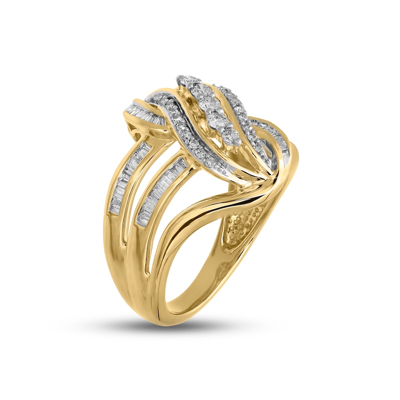 Diamond Swirl Ring 1/2 ct tw Round  Baguette-cut 10K Yellow Gold Kay