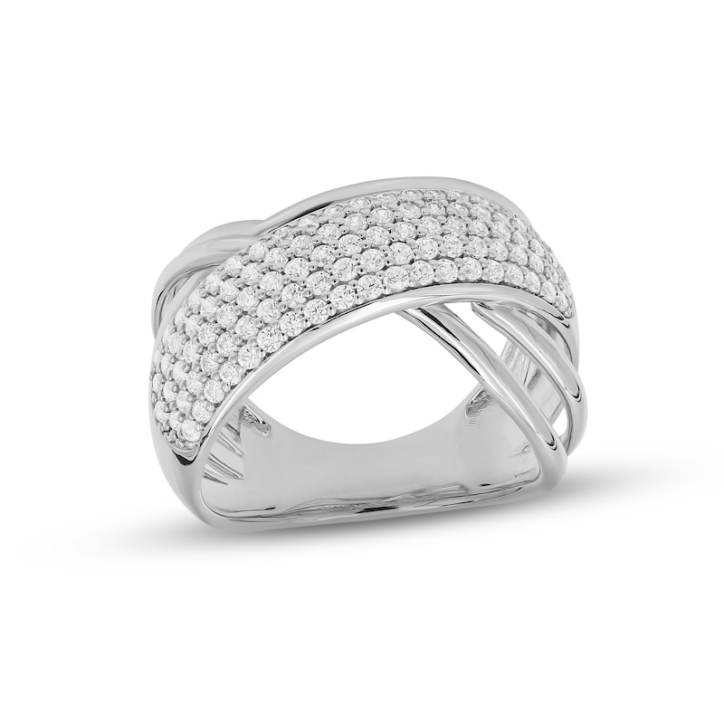 Main Image 1 of Diamond Crisscross Ring 1 ct tw Round-cut 10K White Gold