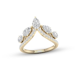 Diamond V Ring 1-1/2 ct tw Pear & Round-cut 14K Yellow Gold