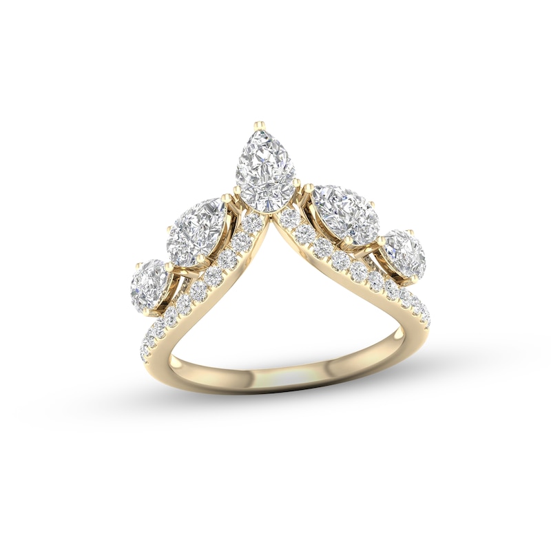 Main Image 1 of Diamond V Ring 1-1/2 ct tw Pear & Round-cut 14K Yellow Gold