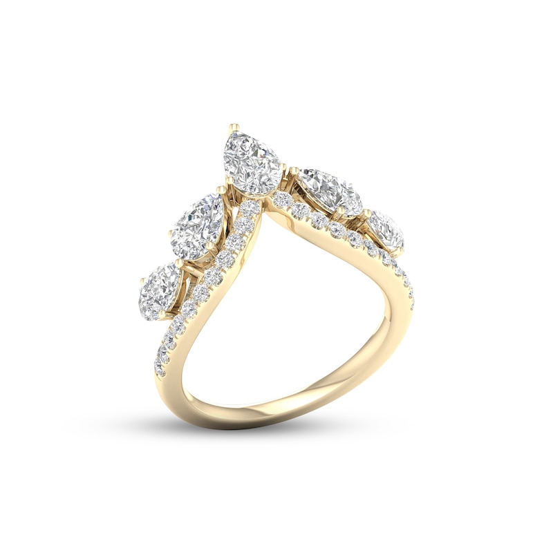 Diamond V Ring 1-1/2 ct tw Pear & Round-cut 14K Yellow Gold