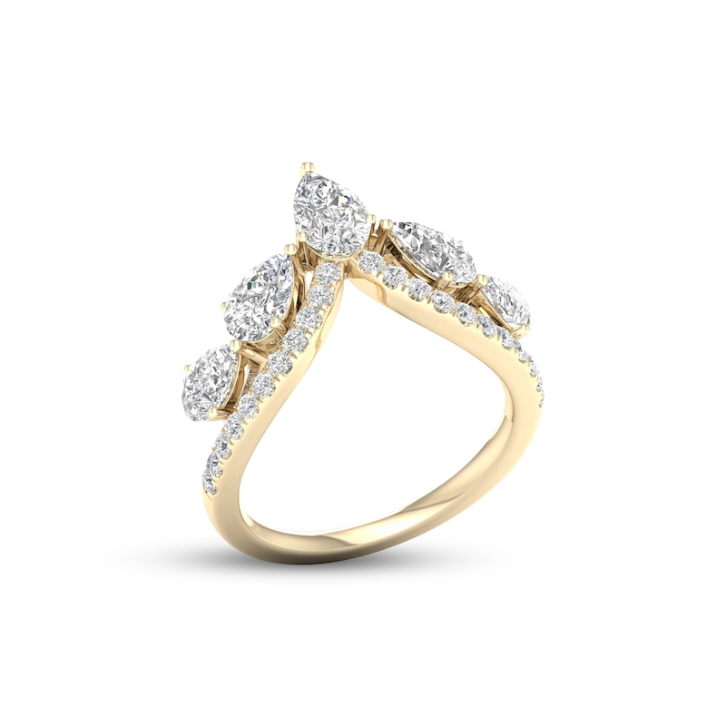Main Image 2 of Diamond V Ring 1-1/2 ct tw Pear & Round-cut 14K Yellow Gold