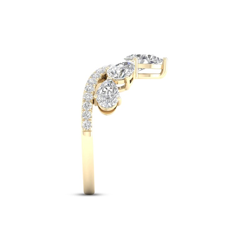 Main Image 3 of Diamond V Ring 1-1/2 ct tw Pear & Round-cut 14K Yellow Gold