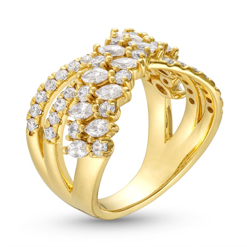 Diamond Crossover Ring 1-1/2 ct tw Marquise & Round-cut 14K Yellow Gold