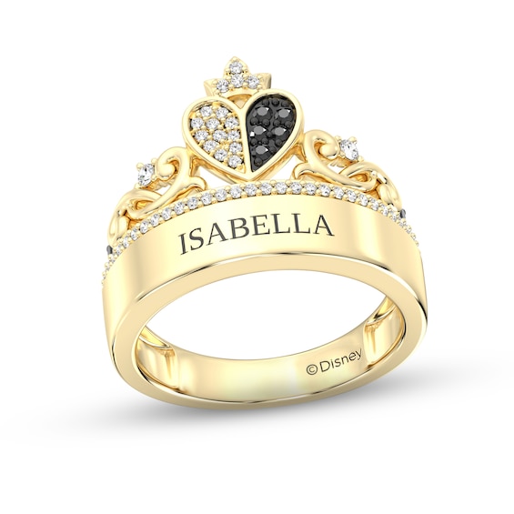 Disney Treasures Alice in Wonderland Black & White Diamond Heart Ring 1/4 ct tw 10K Yellow Gold