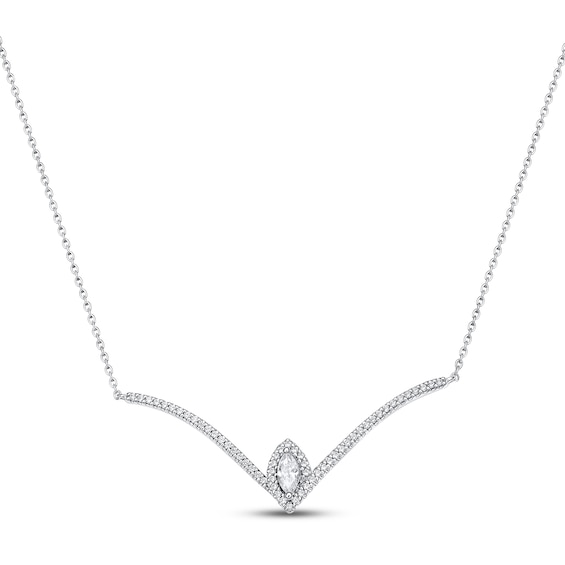 Lab-Created Diamonds by KAY Chevron Necklace 1/2 ct tw Marquise & Round-cut 14K White Gold 18"