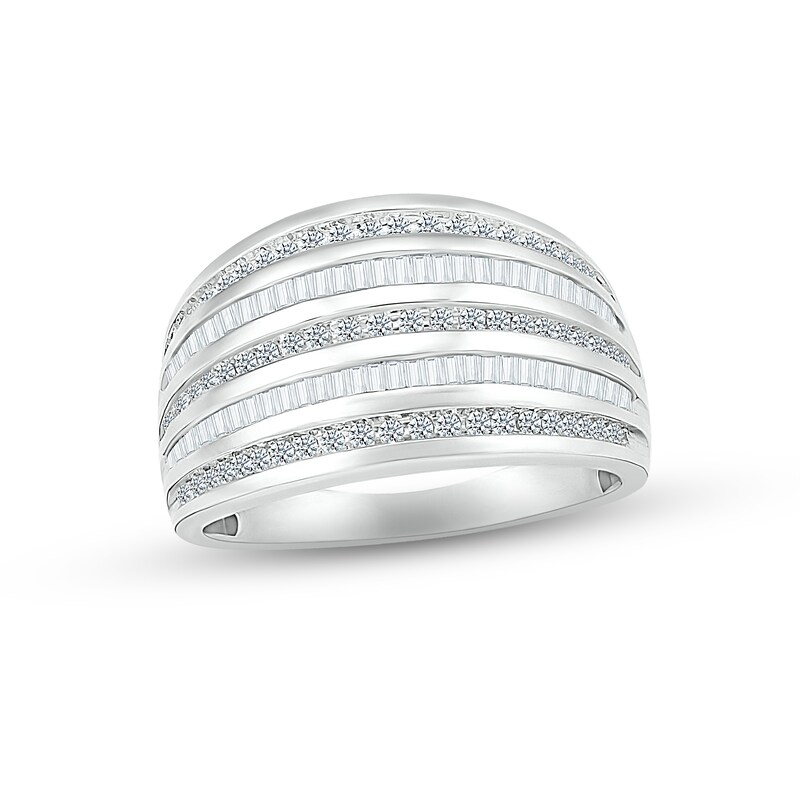 Diamond Ring 2/3 ct tw Round & Baguette-cut 10K White Gold