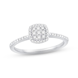 Multi-Diamond Cushion Halo Promise Ring 1/5 ct tw Sterling Silver