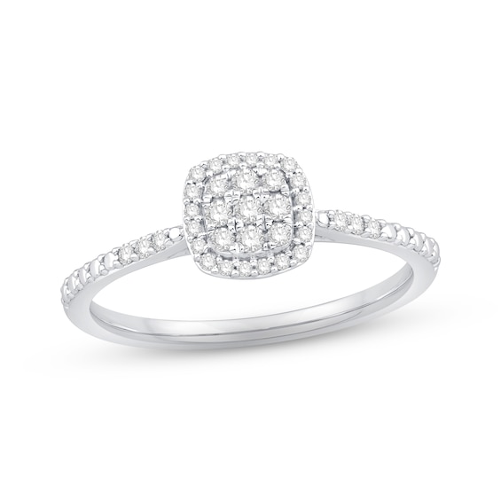 Multi-Diamond Cushion Halo Promise Ring 1/5 ct tw Sterling Silver