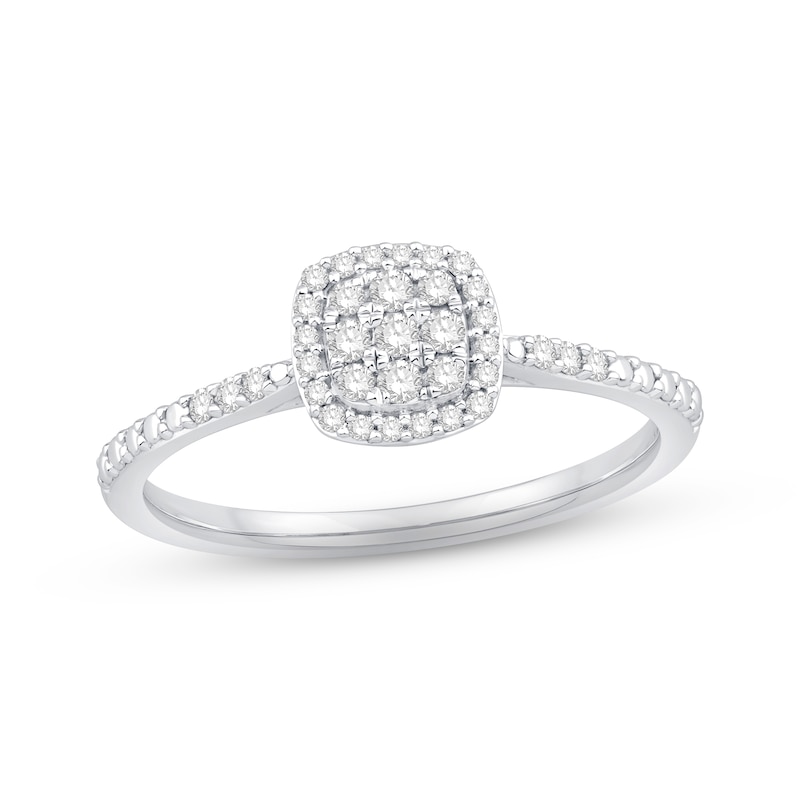 Main Image 1 of Multi-Diamond Cushion Halo Promise Ring 1/5 ct tw Sterling Silver