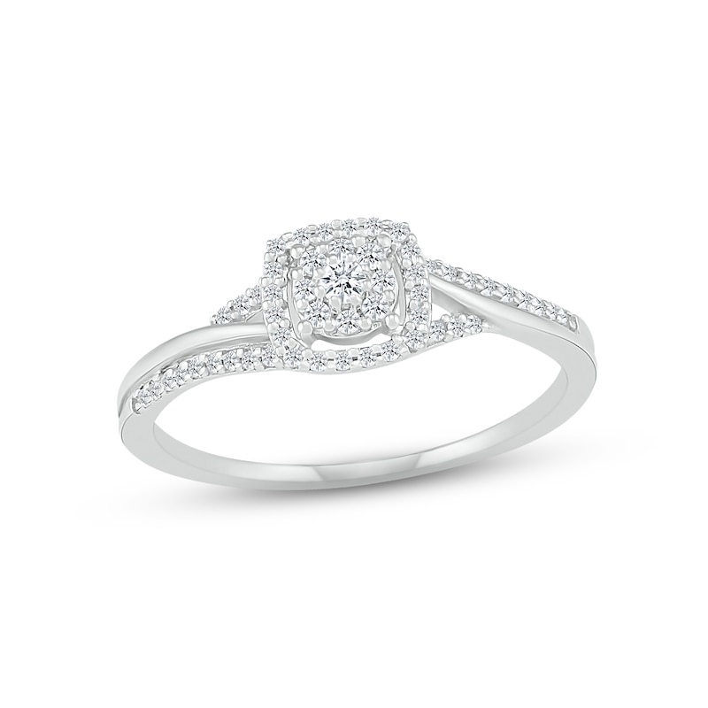 Main Image 1 of Diamond Cushion Ring 1/5 ct tw Round-cut 10K White Gold