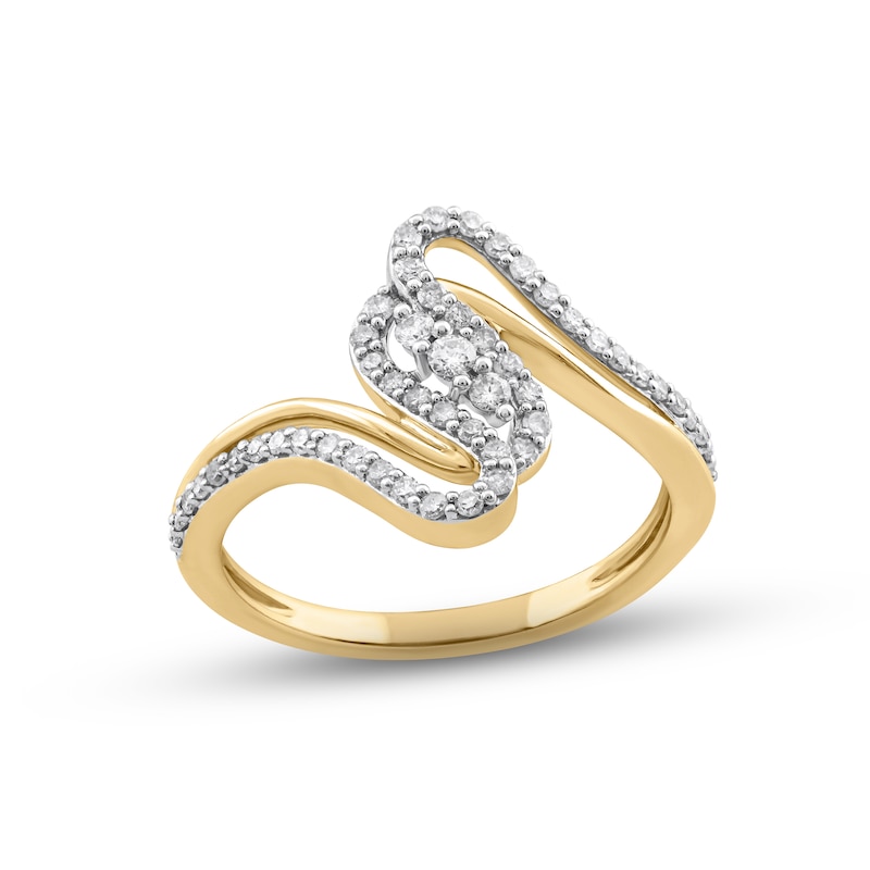 Main Image 1 of Diamond Swirl Bypass Ring 1/3 ct tw Round-cut 10K Yellow Gold