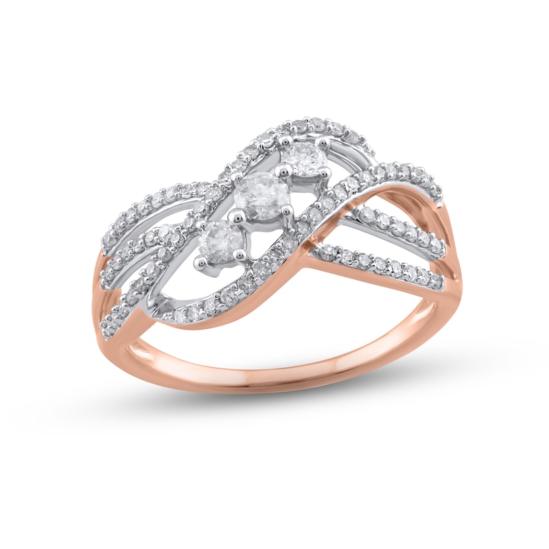 Main Image 1 of Diamond Three-Stone Ring 1/2 ct tw Round-cut 10K Rose Gold