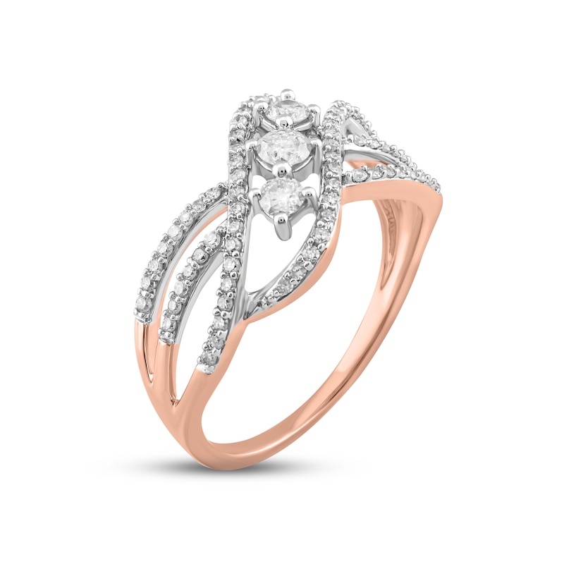 Main Image 2 of Diamond Three-Stone Ring 1/2 ct tw Round-cut 10K Rose Gold
