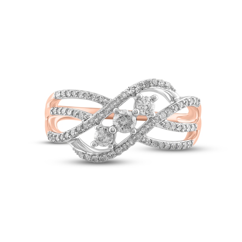 Main Image 3 of Diamond Three-Stone Ring 1/2 ct tw Round-cut 10K Rose Gold