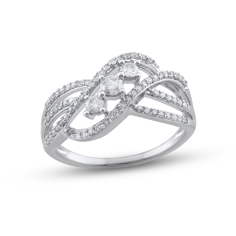 Main Image 1 of Diamond Three-Stone Ring 1/2 ct tw Round-cut 10K White Gold