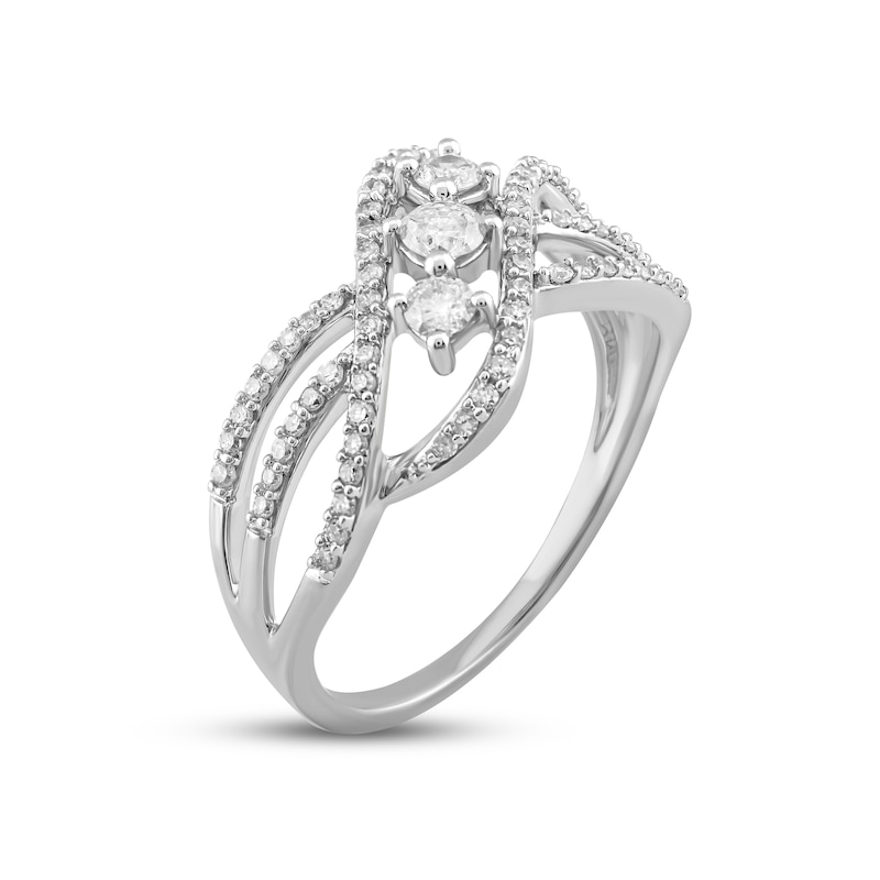 Main Image 2 of Diamond Three-Stone Ring 1/2 ct tw Round-cut 10K White Gold