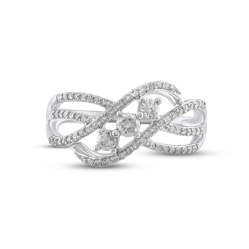 Main Image 3 of Diamond Three-Stone Ring 1/2 ct tw Round-cut 10K White Gold