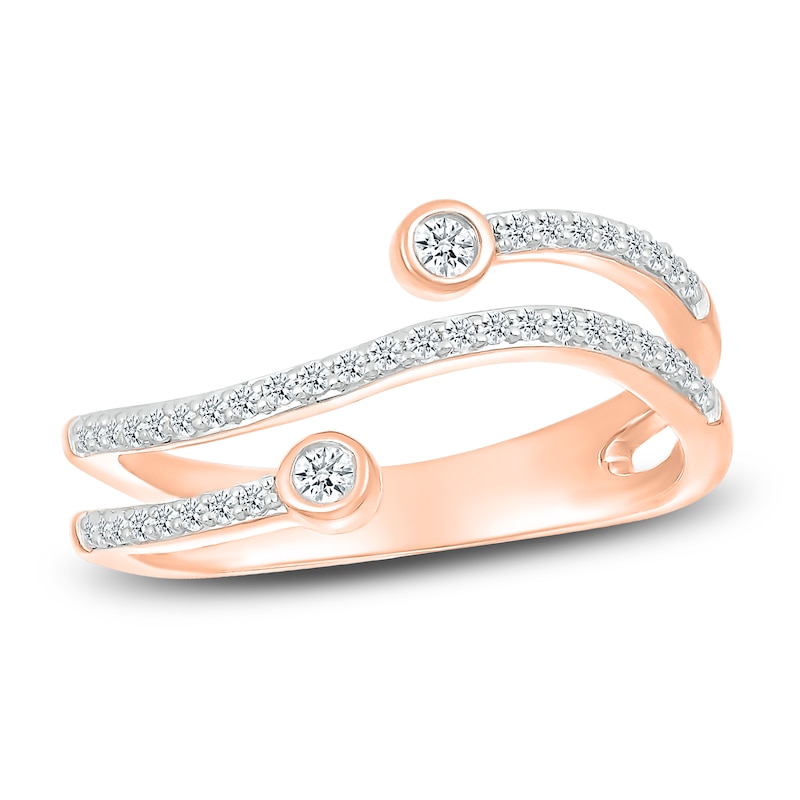 Main Image 1 of Diamond Three Row Wave Ring 1/4 ct tw Round-cut 10K Rose Gold