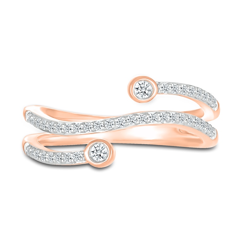 Main Image 2 of Diamond Three Row Wave Ring 1/4 ct tw Round-cut 10K Rose Gold