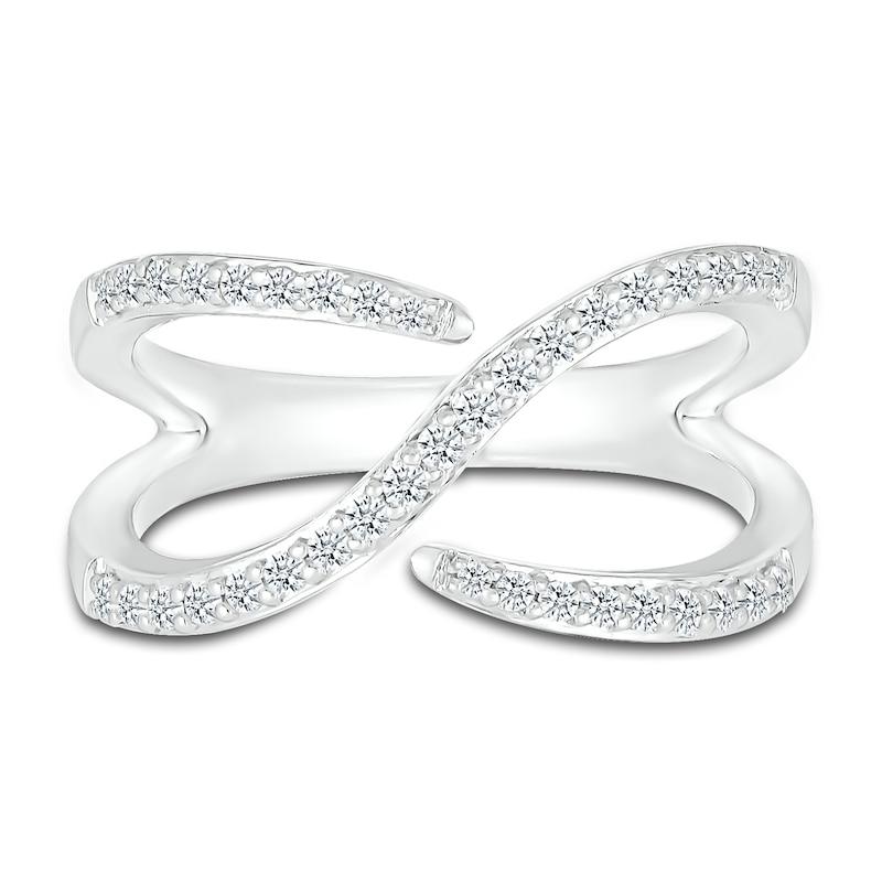 Main Image 2 of Diamond Crossover Ring 1/4 ct tw Round-cut 10K White Gold