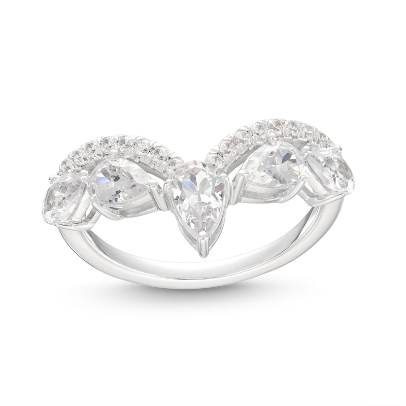 Main Image 1 of Diamond Chevron Ring 1-1/2 ct tw Pear & Round-cut 14K White Gold