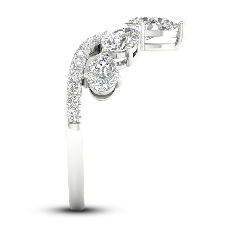 Main Image 3 of Diamond Chevron Ring 1-1/2 ct tw Pear & Round-cut 14K White Gold