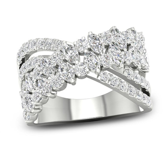 Diamond Crossover Ring 1-1/2 ct tw Round & Marquise-cut 14K White Gold