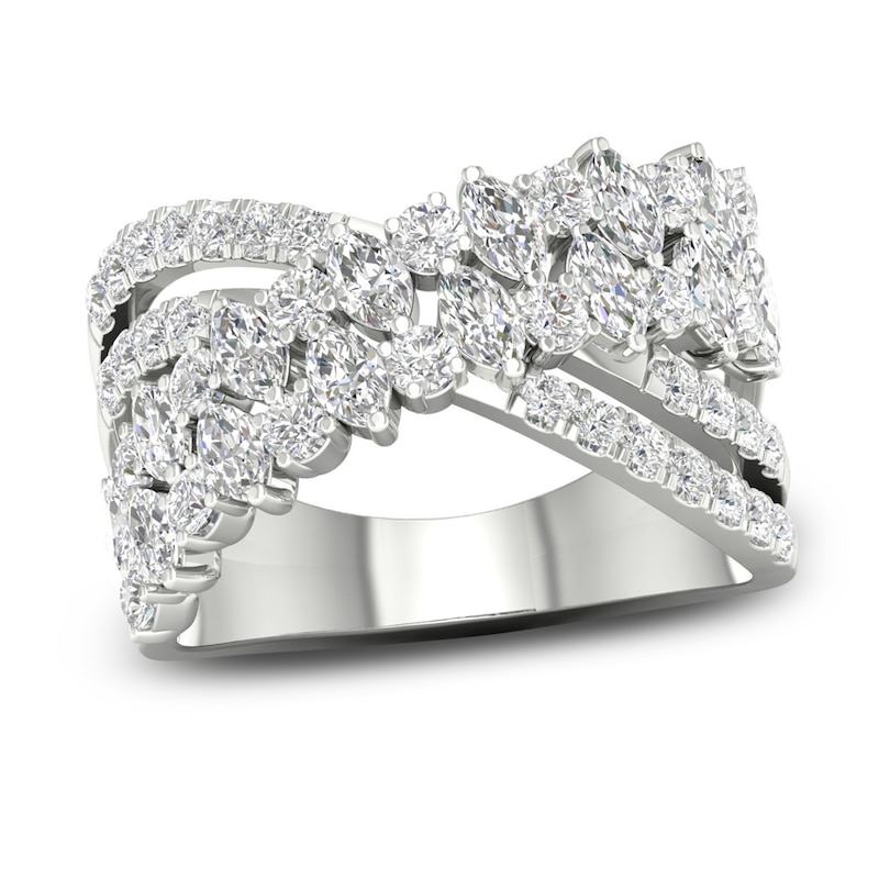 Main Image 1 of Diamond Crossover Ring 1-1/2 ct tw Round & Marquise-cut 14K White Gold