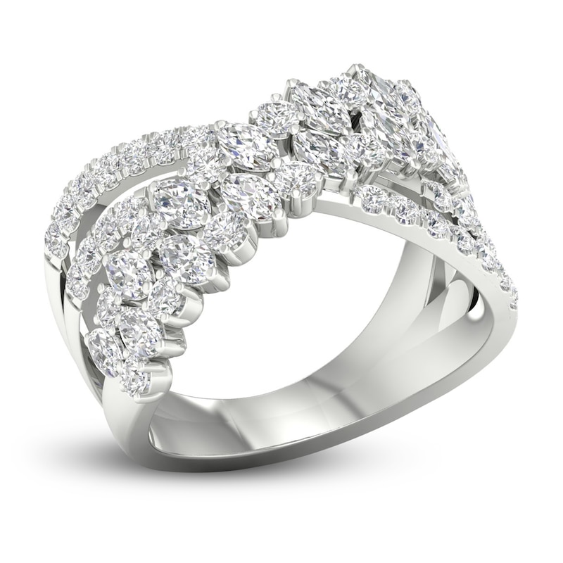 Diamond Crossover Ring 1-1/2 ct tw Round & Marquise-cut 14K White Gold
