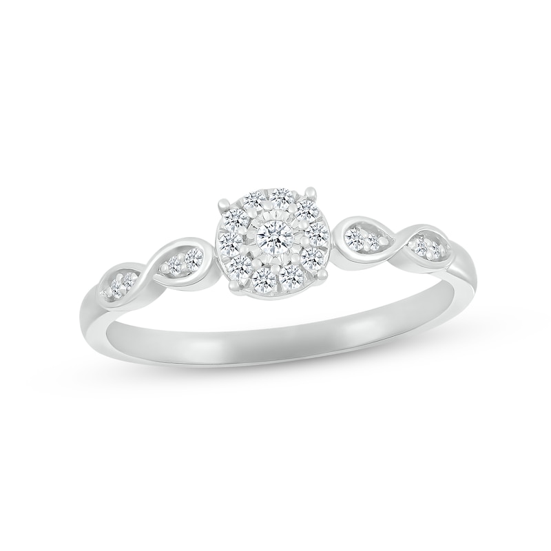 Main Image 1 of Diamond Halo Promise Ring 1/8 ct tw 10K White Gold