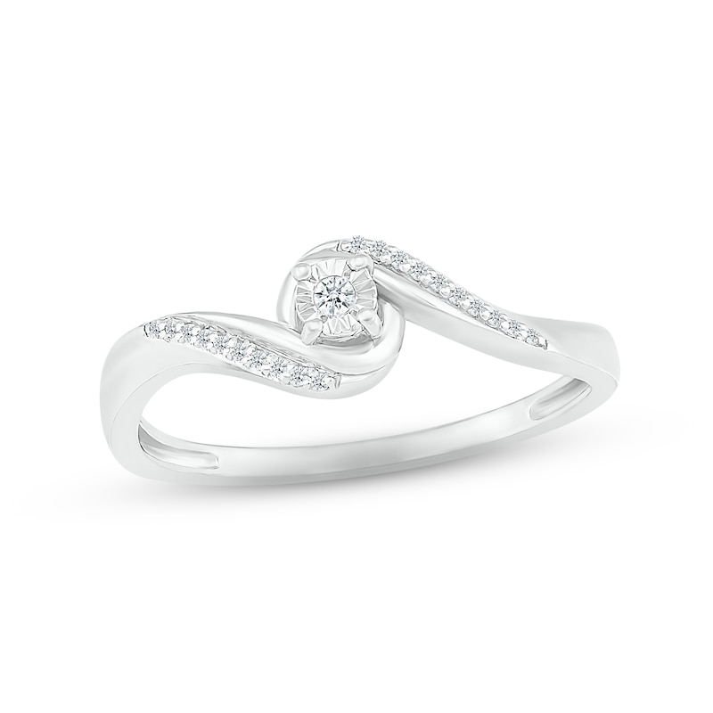 Diamond Bypass Wave Promise Ring 1/20 ct tw Round-cut Sterling Silver