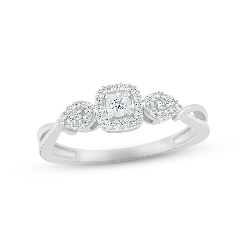 Main Image 1 of Diamond Cushion Halo Promise Ring 1/10 ct tw Sterling Silver