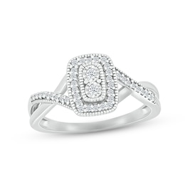 Diamond Cushion Halo Promise Ring 1/6 ct tw Sterling Silver