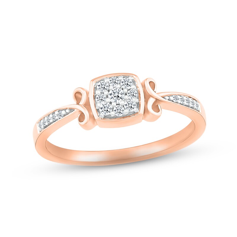 Diamond Cushion Filigree Promise Ring 1/8 ct tw Round-cut 10K Rose Gold