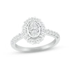 Thumbnail Image 1 of Multi-Diamond Oval Halo Promise Ring 1/10 ct tw Sterling Silver