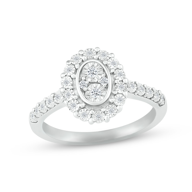 Main Image 1 of Multi-Diamond Oval Halo Promise Ring 1/10 ct tw Sterling Silver