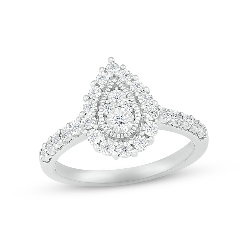 Diamond Pear Halo Promise Ring 1/10 ct tw Round-cut Sterling Silver
