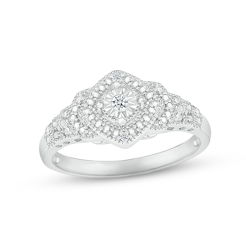 Main Image 1 of Diamond Accent Beaded Cushion Frame Promise Ring Sterling Silver