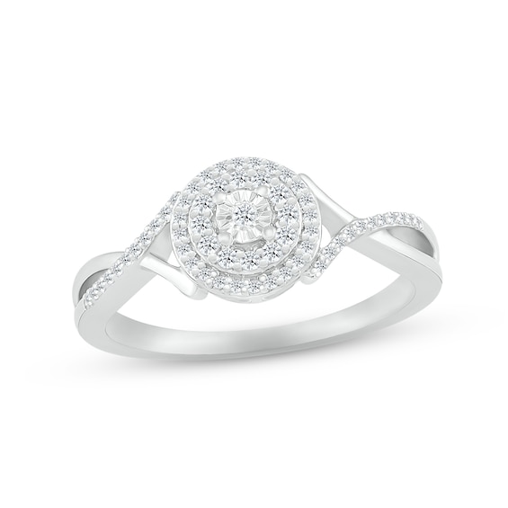 Diamond Double Halo Promise Ring 1/6 ct tw Sterling Silver