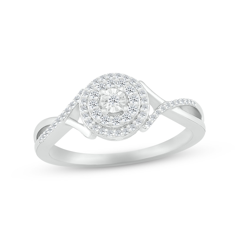 Main Image 1 of Diamond Double Halo Promise Ring 1/6 ct tw Sterling Silver