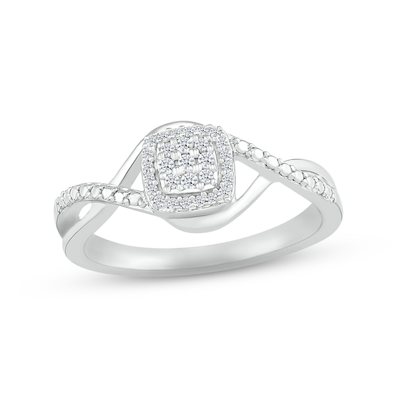 Diamond Cushion Twist Promise Ring 1/10 ct tw Round-cut Sterling Silver